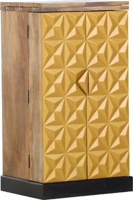 Produktbild von Casa Padrino Designer Barschrank mit 2 Türen Naturfarben / Gold / Schwarz 59-117 x 48 x H. 113 cm - Massivholz Weinschrank - Barmöbel