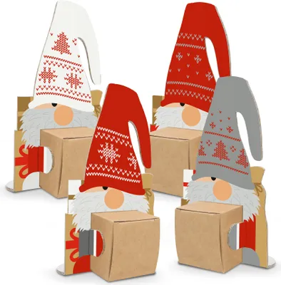 Produktbild von itenga Wichtelbande 4 Figuren zum Aufstellen + 4 Kartonwürfel + 4 Geschenkkarten