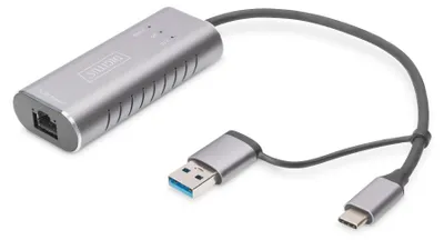Image de DIGITUS Digitus USB Type-C™ Gigabit Ethernet Adapter 2.5G, USB-C™ + USB A (USB3.1/3.0)