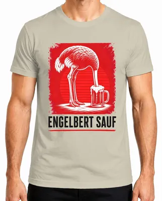 Imagen del producto de Camiseta para hombre, marca Engelbert Strauss, diseño "Sauf", con motivos de aves y cerveza, estilo "Handwerker" (artesano), color natural, talla 3XL
