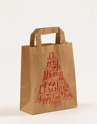 Produktbild von Papiertragetasche mit Flachhenkel "Merry Christmas", 18 + 8 x 22 cm, 25 Stück