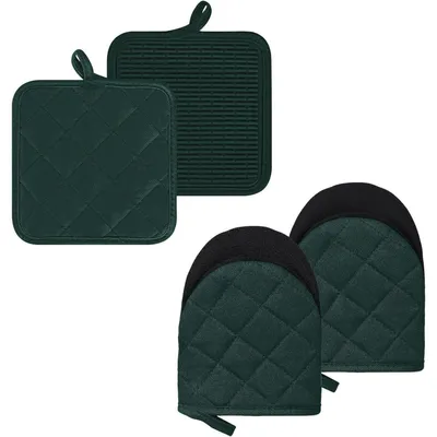 Produktbild von Ofenhandschuhe Topflappen Set 4 Stück Hitzebeständig bis 260°C Silikon Grün Baumwolle Maschinenwaschbar