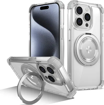 Immagine prodotto di Custodia per iPhone 14 Pro Supporto ad anello magnetico, supporto, compatibile con MagSafe, protezione militare, custodia trasparente Trasparente