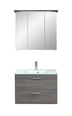 Produktbild von Glas-Waschtisch mit Unterschrank und LED-Spiegelschrank 75 cm, Quickset 328, Pelipal, Graphit-Struktur
