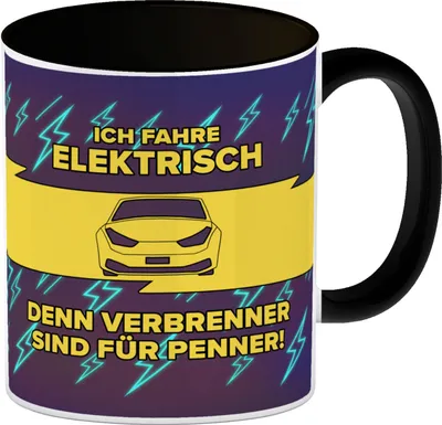 Produktbild von Ich fahre elektrisch, denn Verbrenner sind für Penner Kaffeebecher Schwarz