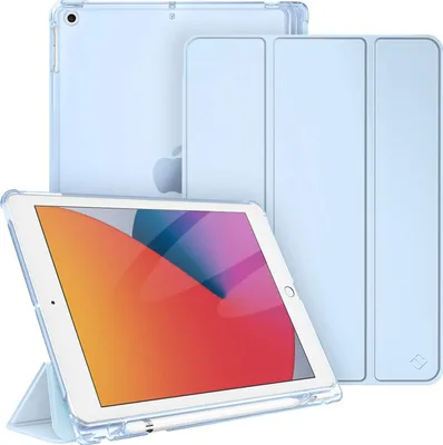 Produktbild von Fintie Hülle für iPad 9. Generation 2021/8. Gen 2020/7. Gen 2019 10.2 Zoll mit Stifthalter, ultradünne leichte Schutzhülle mit transparenter Rückseite und Auto Schlaf/Wach Funktion, Himmelblau