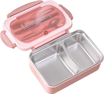 Produktbild von Tragbare Lunch Box 304 Edelstahl auslaufsicher geteilte Lebensmittelbehälter mit Löffel und Stäbchen