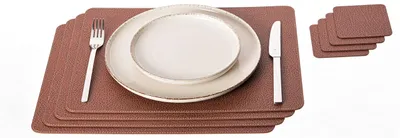 Tischsets aus recyceltem Leder, 4er-Set mit Untersetzern, 45,7 x 33,02 cm, braun