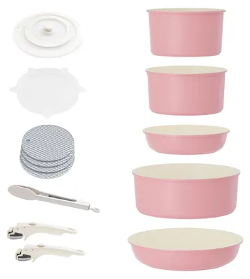 Imagen del producto de Juego de sartenes antiadherentes con revestimiento de granito, mangos desmontables, diseño que ahorra espacio, de 7 piezas, ideal para