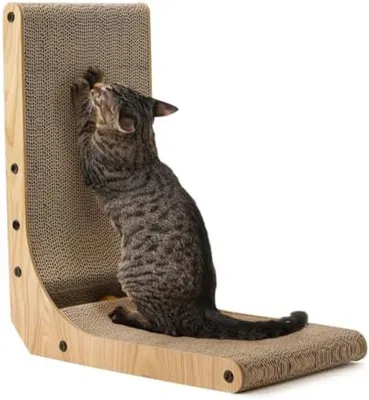 Produktbild von PolkaHome® L-förmiger Katzenkratzer aus Karton, 42 cm, wandmontierbar mit Spielball, platzsparend für Wohnungskatzen