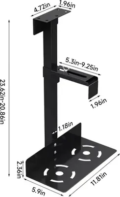 Produktbild von PC Gehäuse Halterung - Untertisch und Wandhalterung - CPU Ständer - 360° drehbar - Höhenverstellbar - Für Tower über 50 cm - Schwarz