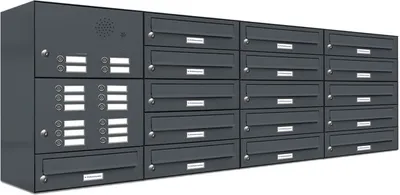 Produktbild von 16er Briefkasten Anlage Aufputz - Wandmontage RAL 7016 Anthrazit Klingel