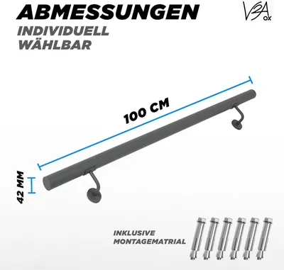 Produktbild von Handlauf Treppengeländer aus Edelstahl Geländer Wandhandlauf Brüstung V2Aox, Länge:100 cm
