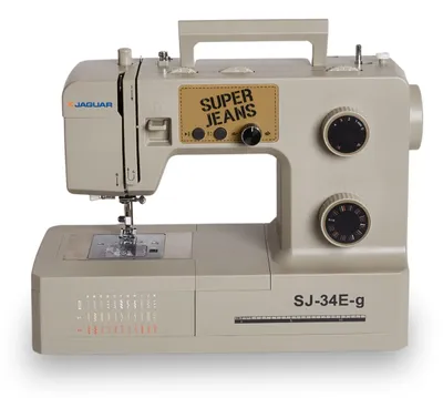 Produktbild von Jaguar SJ-34E Heavy-Duty Nähmaschine 34 Stiche Servo-Motor Einfädler LED Freiarm Erweiterungstisch ideal für dicke Stoffe Grau