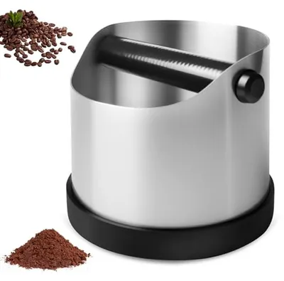 Productafbeelding van Afklopbak voor zeefdragers - Koffiedik houder - Koffiedik verzamelen - Antislip bodem - 700 ml inhoud - Zilver