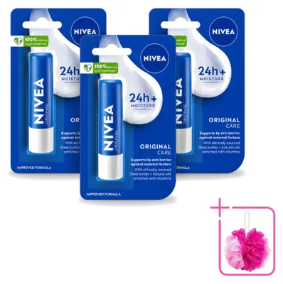 Imagen del producto de 3 bálsamos labiales Nivea Original - Paquete ahorro - 3 unidades