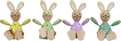 Produktbild von Osterhasen Tischdeko Holz bunt gepunktet Frühling 4er Set, 4 Stück