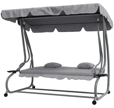Productafbeelding van Schommelbank voor 3 personen met ligfunctie en kap | Kleur: Grijs | Afmetingen: 120x200x164 cm