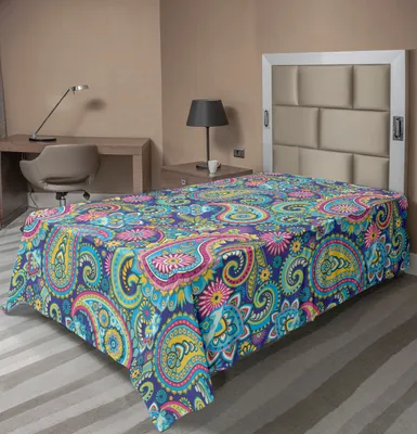 Produktbild von ABAKUHAUS Paisley Bettlaken, Traditionell Blattartig Paisley Elemente Mit Orientalisch Motiv Im Stoffmuster, weiches bequemes oberes Bettlaken für ein Nachbildungatives Bett 1 Stück 190 cm x 100 cm, Mehrfarbig