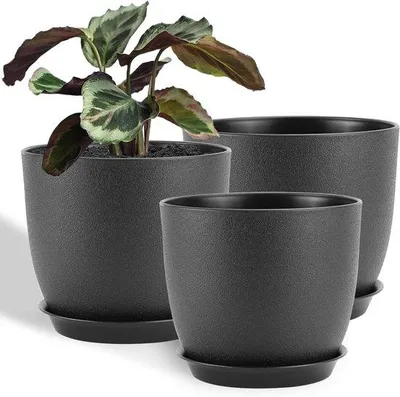 Produktbild von Famanu Pflanzenpot Set 3er - 25/23/20 cm, schwarz mit Drainagelöchern