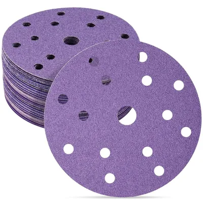 Zdjęcie produktu dla Ściernice ceramiczne, 150 mm, z rzepem, 30 sztuk, 15 otworów, ziarno 60-600, do szlifierki oscylacyjnej