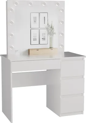 Zdjęcie produktu dla Toaletka Marina Mijas z lustrem i oświetleniem LED – 4 szuflady | Kolor: biały | Wymiary: 98 x 76 x 51 cm