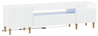 Image de Meuble TV LED, blanc brillant, en panneaux de particules