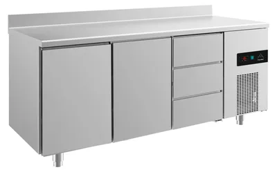Produktbild von Gastro Kühltisch | Edelstahl | 2 Türen / 3 Schubladen | Aufkantung | 1865 x 700 x 850 mm | -2 / +8 °C | 474 Liter