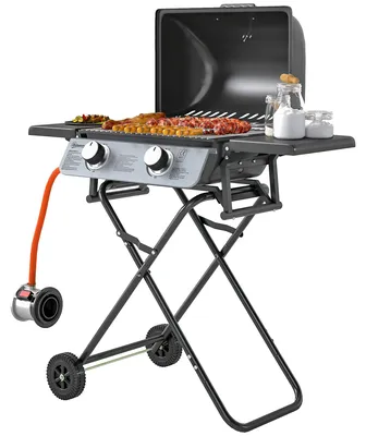 Obrázok produktu pre Plynový gril s 2 nerezovými horákmi a výklopnými bočnými stolíkmi | Farba: Čierna | Rozmery: 50 x 101 x 102 cm