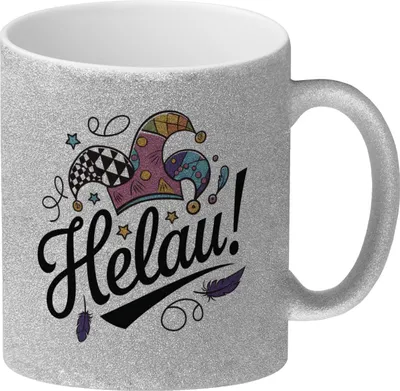 Produktbild von Karneval Glitzer-Kaffeebecher mit Helau Narrenhut