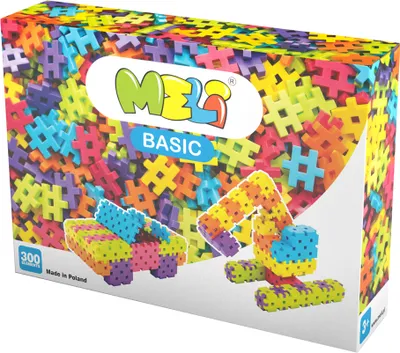 Produktbild von Meli Kreativ-Bausteine, Basic, 300 Stück, sortiert, für Kinder ab 3 Jahre, Baustein 25x25mm, kombinierbar mit BASIC-Serie, unterstützt Entwicklung, 2D & 3D Bauweise