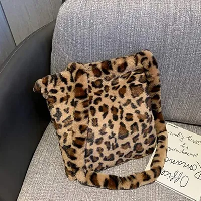 Produktbild von Schultertaschen Leoparden Tasche Damen Plüsch Taschen Umhängetasche Schulter Vintage Handtaschen Retro Mode Tasche, Stil B-braun