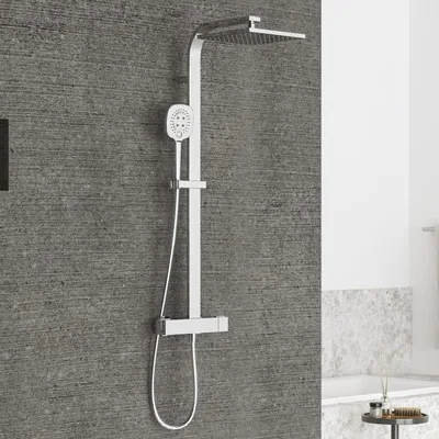 Produktbild von Sturotec Eco-Line 6 l/min Duschsystem eckig mit Thermostatarmatur und Kopfbrause 25 cm