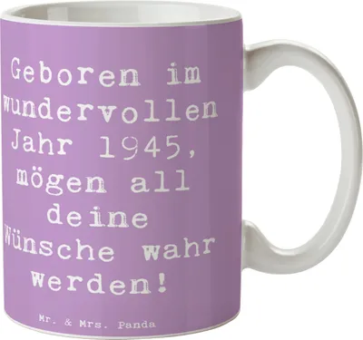 Produktbild von Mr. & Mrs. Panda Tasse Spruch 1945 Geburtstag - Lavendeltraum - Geschenk, Happy Birthday, Wünsche wahr werden, Geburtstagsgeschenk, Becher, Glückwunsch, Teetasse, Pott