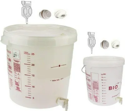 Produktbild von 2 Gärbehälter Set 15L+30L + Gärrohr+ Hahn+ Stopfen Gäreimer Gärfass Gärballon