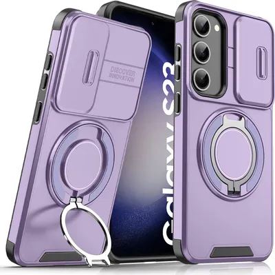 Obrázek produktu pro Dvouvrstvé pouzdro pro Samsung Galaxy S23+, s posuvným krytem fotoaparátu a magnetickým kroužkovým stojánkem Fialová