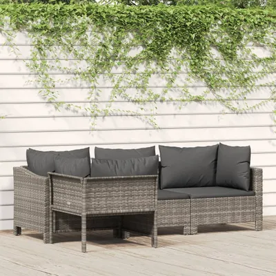 Produktbild von 4-tlg. Garten-Lounge-Set mit Kissen Grau Poly Rattan , Gartenmöbel-Sets Design 2024