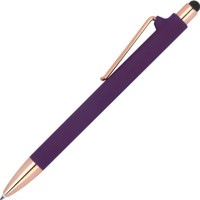 Produktbild von Touchpen-Kugelschreiber aus Metall / gummiert / Farbe: roségold-lila
