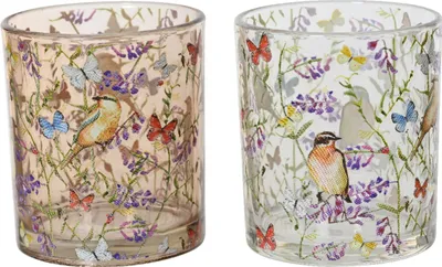 Produktbild von Teelichthalter Glas 9cm mit Blumenmotiv 1 Stück sortiert Transparent