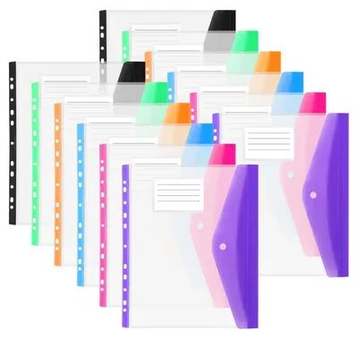 Zdjęcie produktu dla Koperty dokumentowe formatu A4 do archiwizacji, 12 sztuk, wodoodporne, wykonane z folii PP, 6 kolorów, wymiary 30,5 x 24 cm
