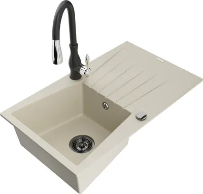 Produktbild von Mexen Cesar 1 Becken-Granitspüle mit Abtropffläche und Mischbatterie Savita, Beige - 6514-69-672601-70