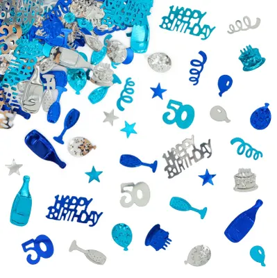 Konfetti-Dekoration 50. Geburtstag – Blau, Silber, 30 g