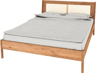 Produktbild von Bettgestell mit Rattankopfteil 90x190 cm, Eiche massiv geölt, PORI-165