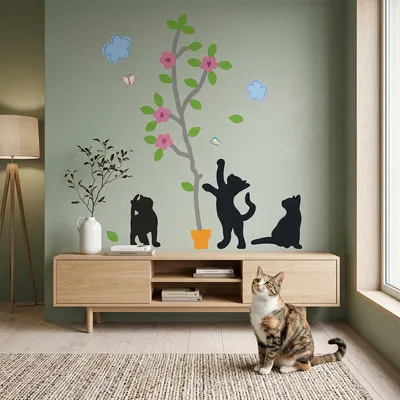Produktbild von Dekorative Wandaufkleber mit schwarzen Katzen und Bäumen