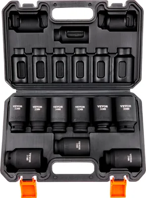 Produktbild von VEVOR 1/2 Zoll Steckschlüsselsatz CR-V-legierter Stahl 9-tlg Steckschlüssel Satz 29-38 mm Tiefe Stecknüsse Schlagschrauber, HRC 42-48 Steckschlüssel inkl Werkzeugkoffer, Metrisch Schraubenausdreher