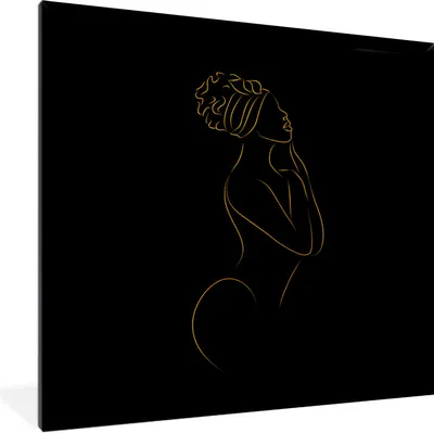 Produktbild von MuchoWow® Gerahmtes Poster Frau - Hut - Schwarz und Gold 40x40 cm - Poster mit Schwarzem Bilderrahmen Wandposter Rahmen Foto Bilder - Mit Rahmen - Wanddekoration Schlafzimmer