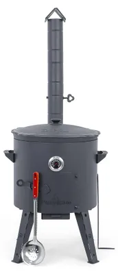 Produktbild von Utschak Feuerofen Ø 44 cm + Gusseisen-Kasan 16 l, Ø 46,5 cm, runder Boden + Küchenzubehör, Usbekischer Kochtopf aus Gusseisen