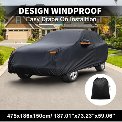 Image de Housse De Voiture ImpermšŠable Film Aluminium Housse Voiture ExtšŠrieure Complššte Pour Hyundai Tucson Fermeture šŠclair Porte Conducteur 475X186X150Cm / 187,01 "X73,23" X59,06 "Noir