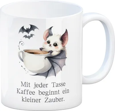 Produktbild von niedliche Fledermaus mit Kaffeetasse Kaffeebecher mit Spruch Jede Tasse Kaffee