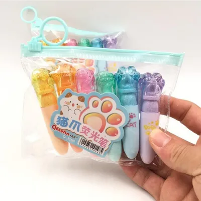 Produktbild von Textmarker Set 6 Stück 6 Farben Cartoon Katzen Design für Schule & Büro
